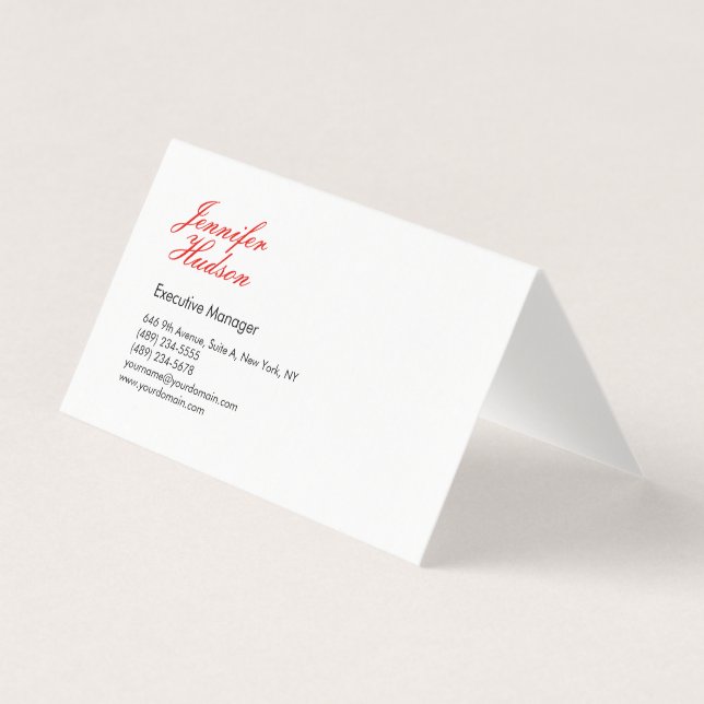 Professional minimalist modern red calligraphy business card (Front)