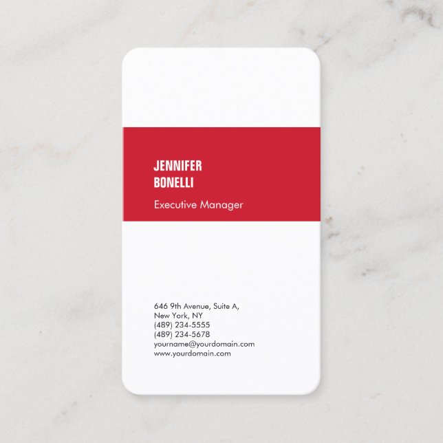 Professional minimalist modern red white plain business card (Front)