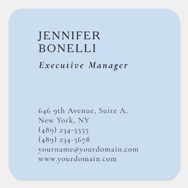 Professional minimalist modern trendy pale blue square sticker (Front)