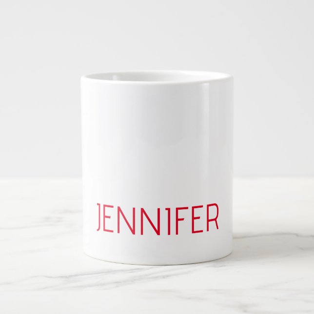 Professional minimalist modern white red name large coffee mug (Front)