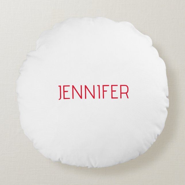 Professional minimalist modern white red name round cushion (Front)