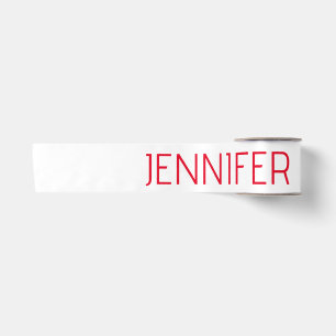Professional minimalist modern white red name satin ribbon