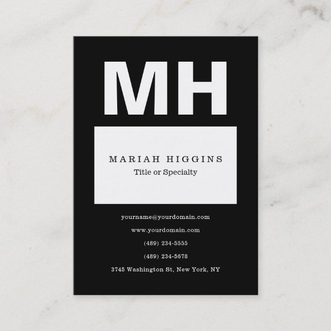 Professional Minimalist Monogram Black & White Business Card (Front)