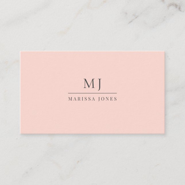 Professional Minimalist Monogram Blush Pink Business Card (Front)