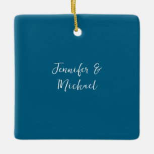 Professional minimalist ocean blue calligraphy ceramic ornament