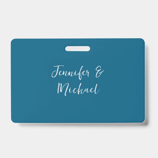 Professional minimalist ocean blue calligraphy ID badge (Front)