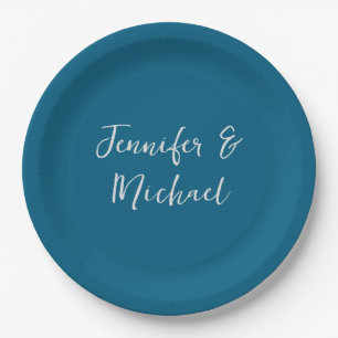 Professional minimalist ocean blue calligraphy paper plate