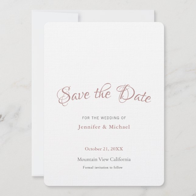 Professional Minimalist Plain Rose Gold Colour Save The Date (Front)