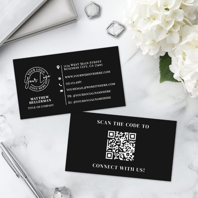 Professional Minimalist QR Code Logo Black Business Card (Professional Minimalist QR Code Logo Black Business Card )