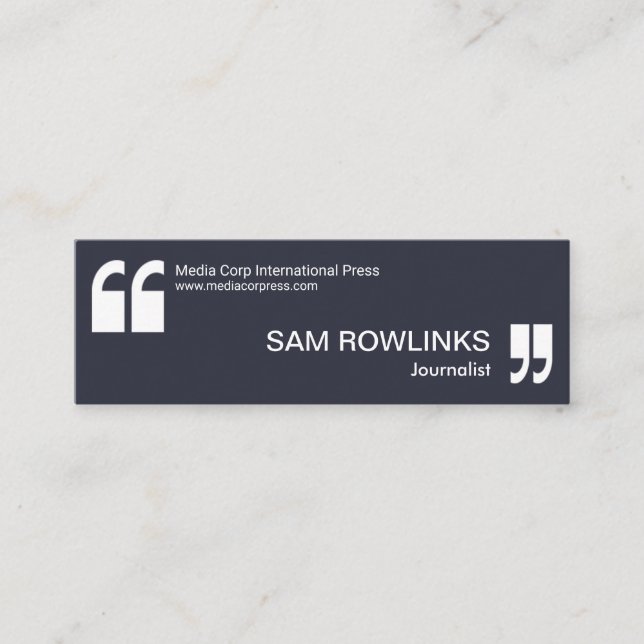 Professional Minimalist Quotation Mark Journalist Mini Business Card (Front)
