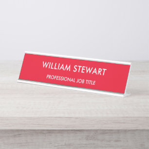 Professional Minimalist Red Employee Staff Desk Name Plate