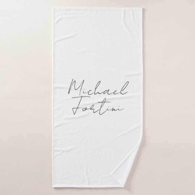 Professional minimalist white calligraphy name bath towel (Bath Towel)