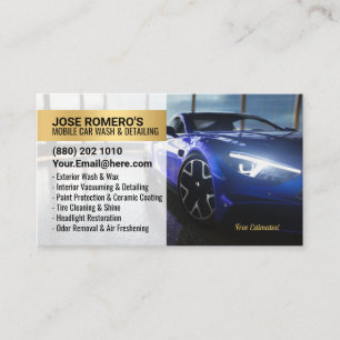 Professional Mobil Blue Car Wash & Auto Detailing Business Card