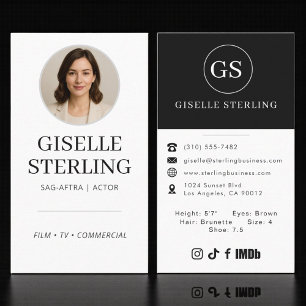 Professional Model Actor Photo Black White Business Card