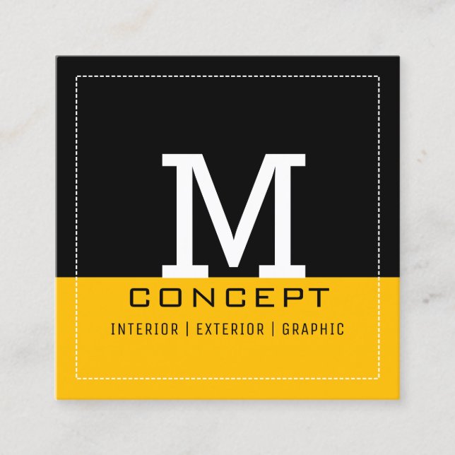 Professional Modern Amber Black Monogram Square Business Card (Front)