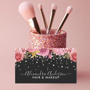 Professional Modern Black Floral Diamonds Glitter Business Card