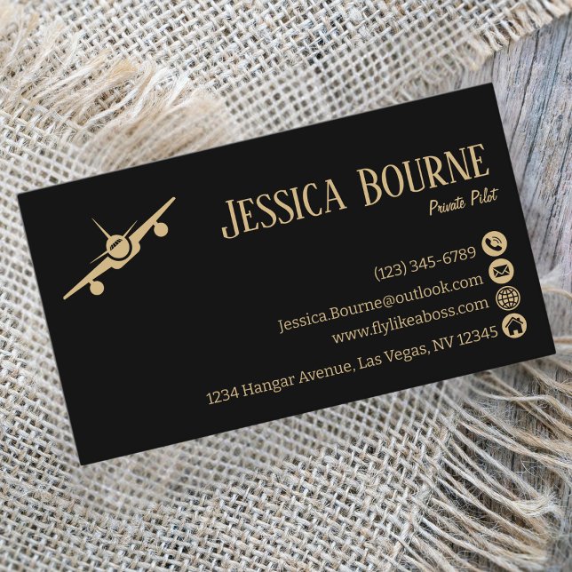 Professional Modern Black Gold Aviation Pilot Business Card (Creator Uploaded)