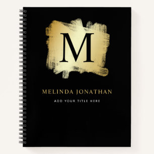 Professional Modern Black Gold Brush Monogram Notebook