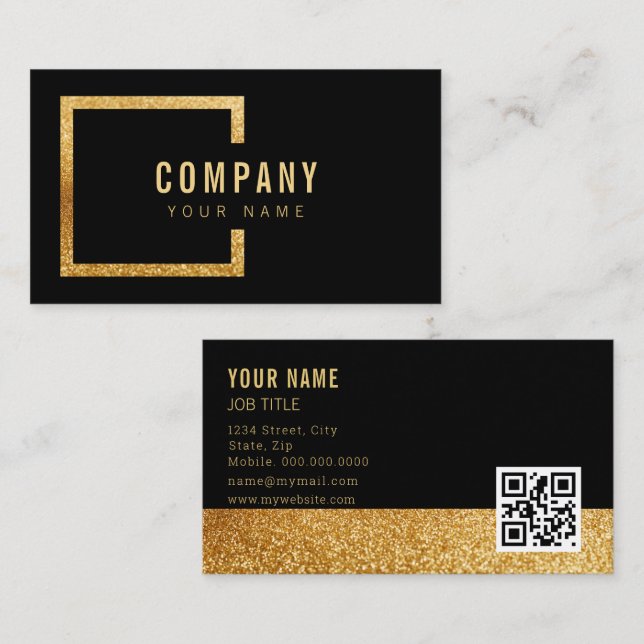 Professional Modern Black gold Glitter Elegant  Business Card (Front/Back)