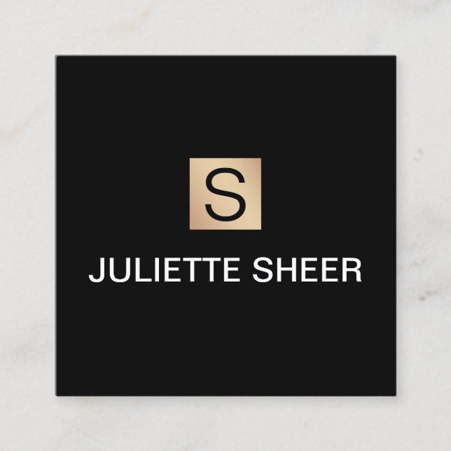 Professional Modern Black Gold Monogram Square Business Card (Front)