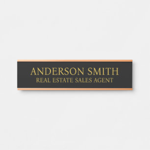 Professional Modern Black Gold Office Name Title Door Sign