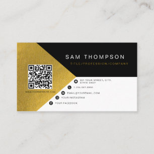 Professional Modern Black Gold QR Code Corporate Calling Card