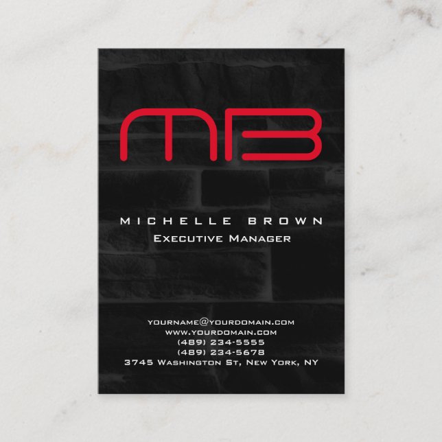 Professional Modern Black Grey Red Monogram Business Card (Front)