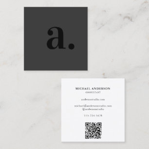 Professional Modern Black Minimalist qr code Square Business Card