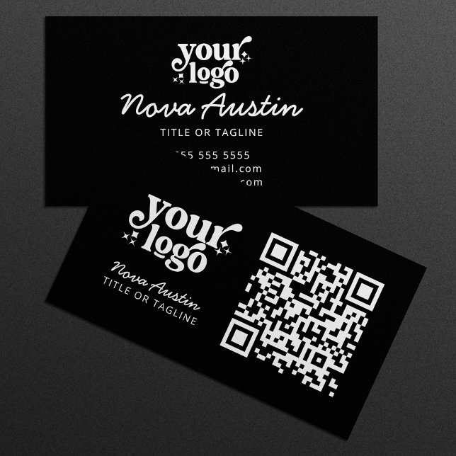 Professional Modern Black QR Code Upload Your Logo Business Card (Creator Uploaded)