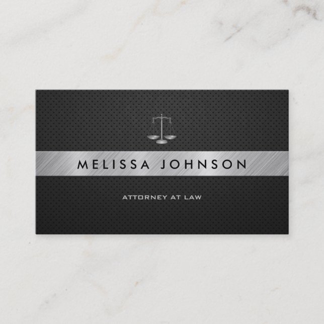 Professional & Modern Black & Silver Attorney Business Card (Front)