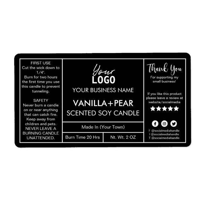 Professional Modern Black Soy Candle Labels (Front)
