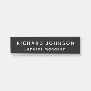 Professional Modern Black White Office Name Title  Door Sign