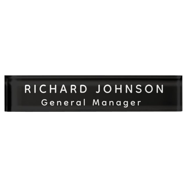 Professional Modern Black White Office Name Title  Nameplate (Front)
