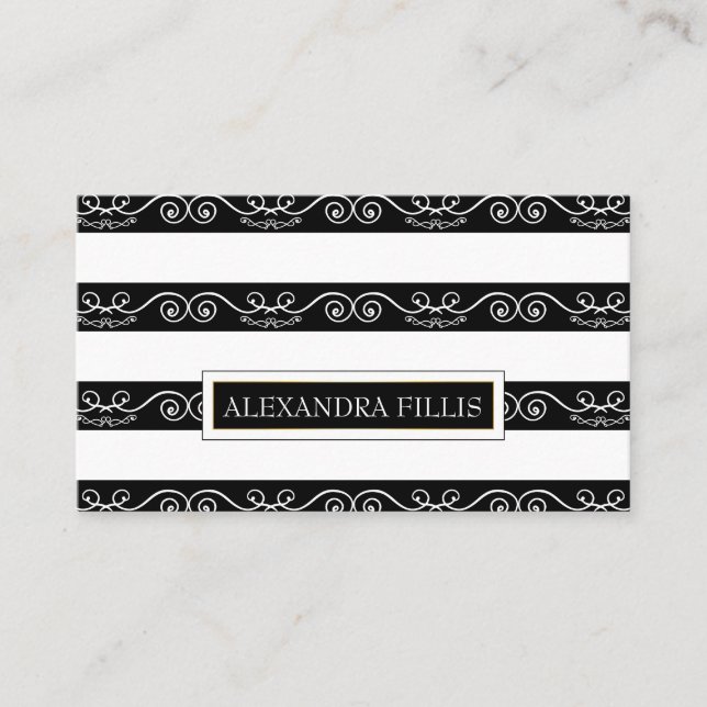 Professional Modern Black White striped Business Card (Front)