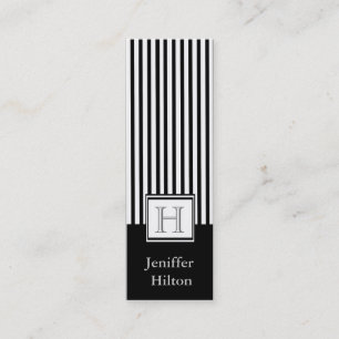 Professional modern black white stripes monogram mini business card