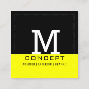 Professional Modern Black Yellow Monogram Square Business Card