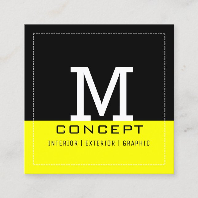 Professional Modern Black Yellow Monogram Square Business Card (Front)