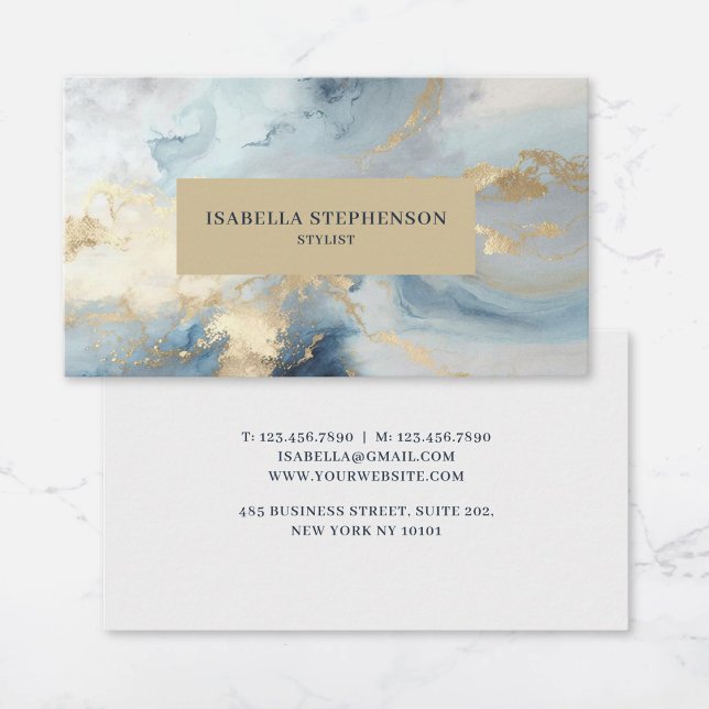 Professional Modern Blue Gold Marble Pattern Business Card (Creator Uploaded)