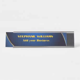 Professional Modern Blue Gold Office Name Title Desk Name Plate
