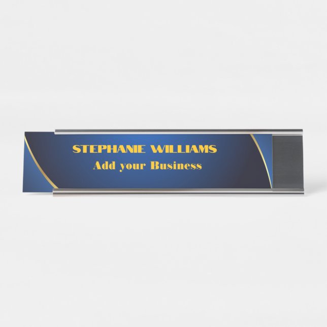 Professional Modern Blue Gold Office Name Title Desk Name Plate (Front)