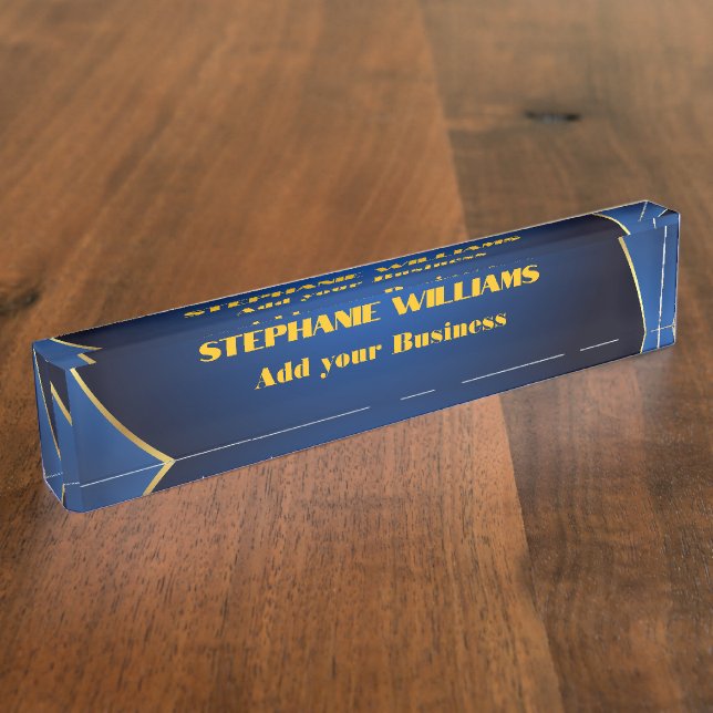 Professional Modern Blue Gold Office Name Title Nameplate (Side)