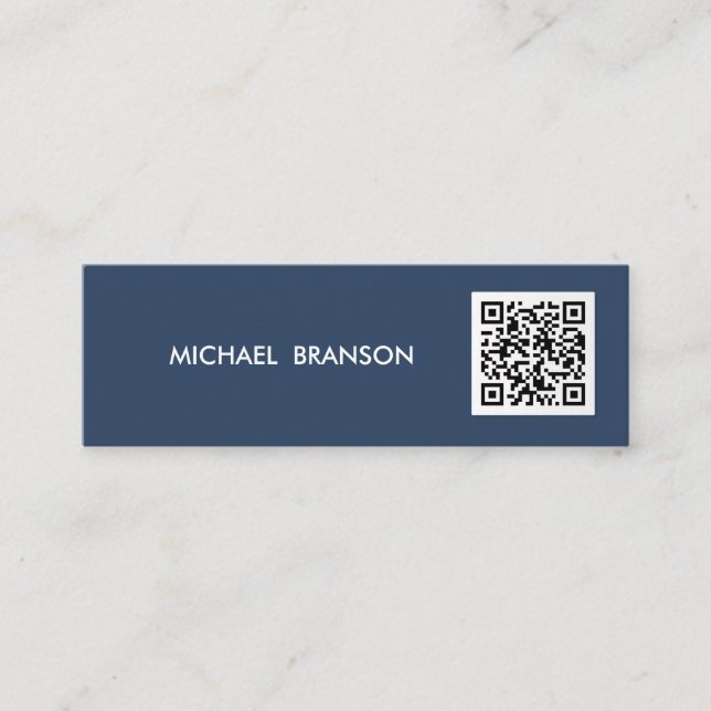 Professional Modern blue Minimalist QR CODE  Mini Business Card (Front)