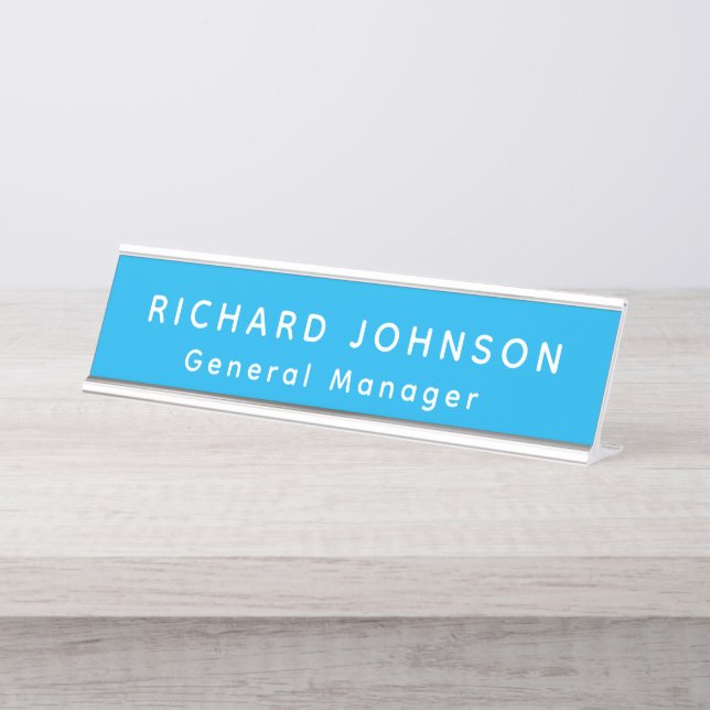 Professional Modern Blue White Office Name Title  Desk Name Plate (Front)