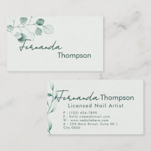 Professional Modern Botanical Nail Art Watercolor Business Card
