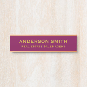 Professional Modern Burgund Gold Office Name Title Door Sign