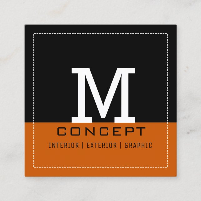 Professional Modern Burnt Orange Monogram Square Business Card (Front)