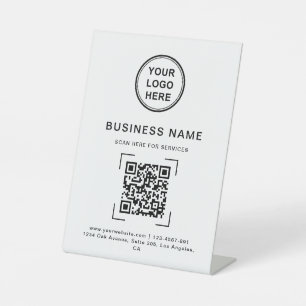 Professional Modern Business Name QR Code Logo Pedestal Sign