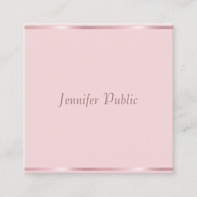 Professional Modern Calligraphed Script Rose Gold Square Business Card (Front)