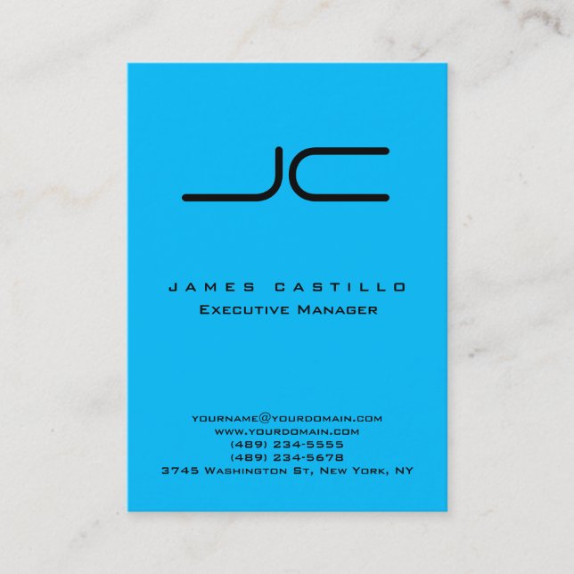 Professional Modern Capri Blue Monogram Business Card (Front)