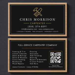 Professional Modern Carpenter Carpentry QR Code Business Card
